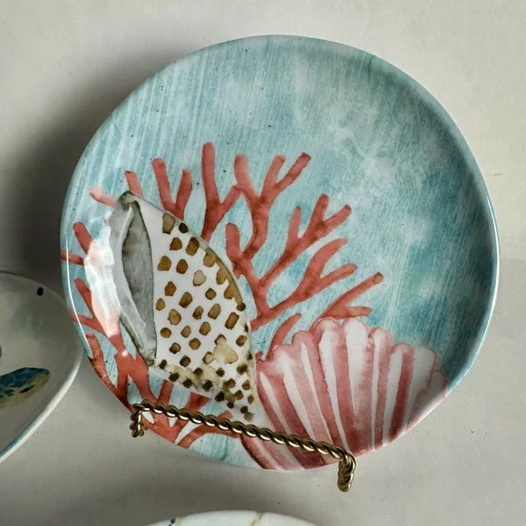 Cynthia Rowley Melamine Salad Plates Sea Turtle Seahorse Coral Beach Theme Set - Picture 4 of 6